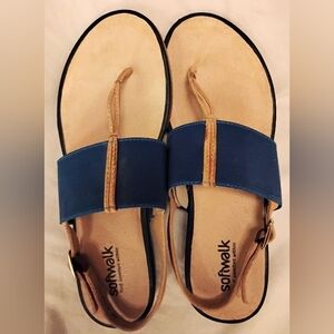 Blue And Leather Sofwalk Sandals Size 8